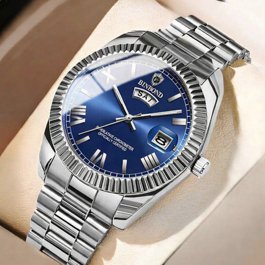 Men’s Luxury Pearlescent Blue & Silver Wrist Watch