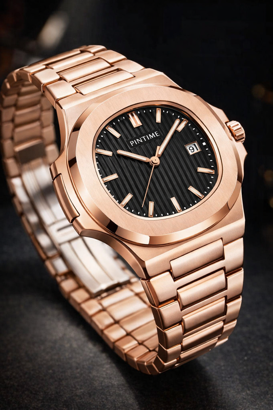 Men’s Black & Rose Gold Luxury Wrist Watch