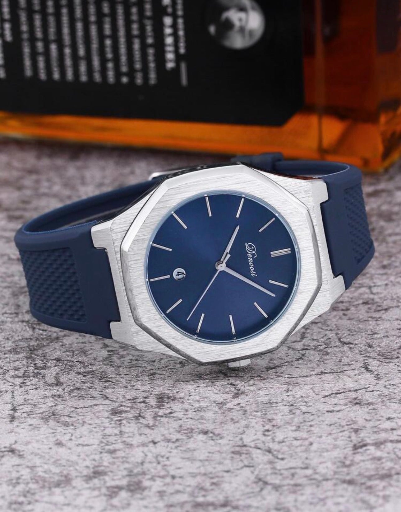 Men’s Midnight Blue & Silver Modern Luxury Wrist Watch