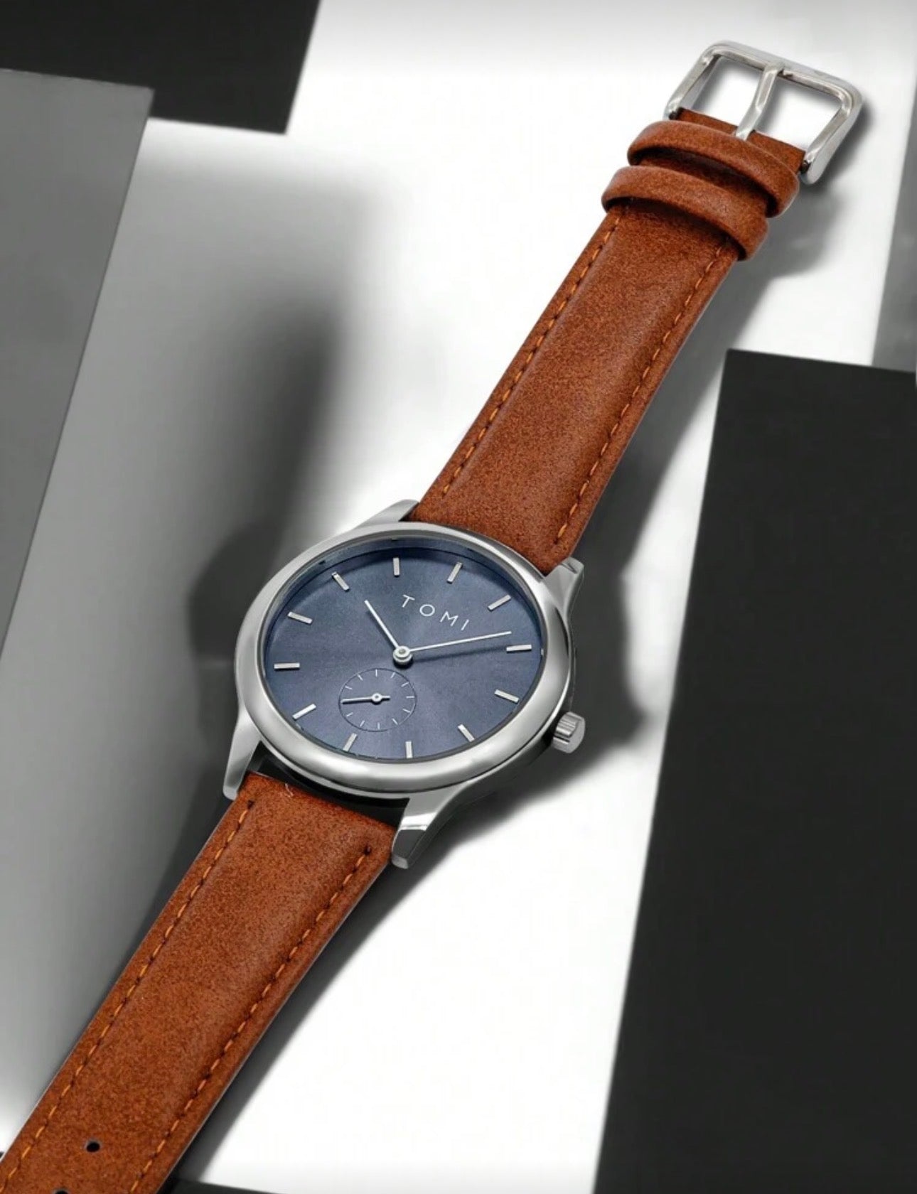 Men’s Tan, Blue & Silver Luxury Wrist Watch