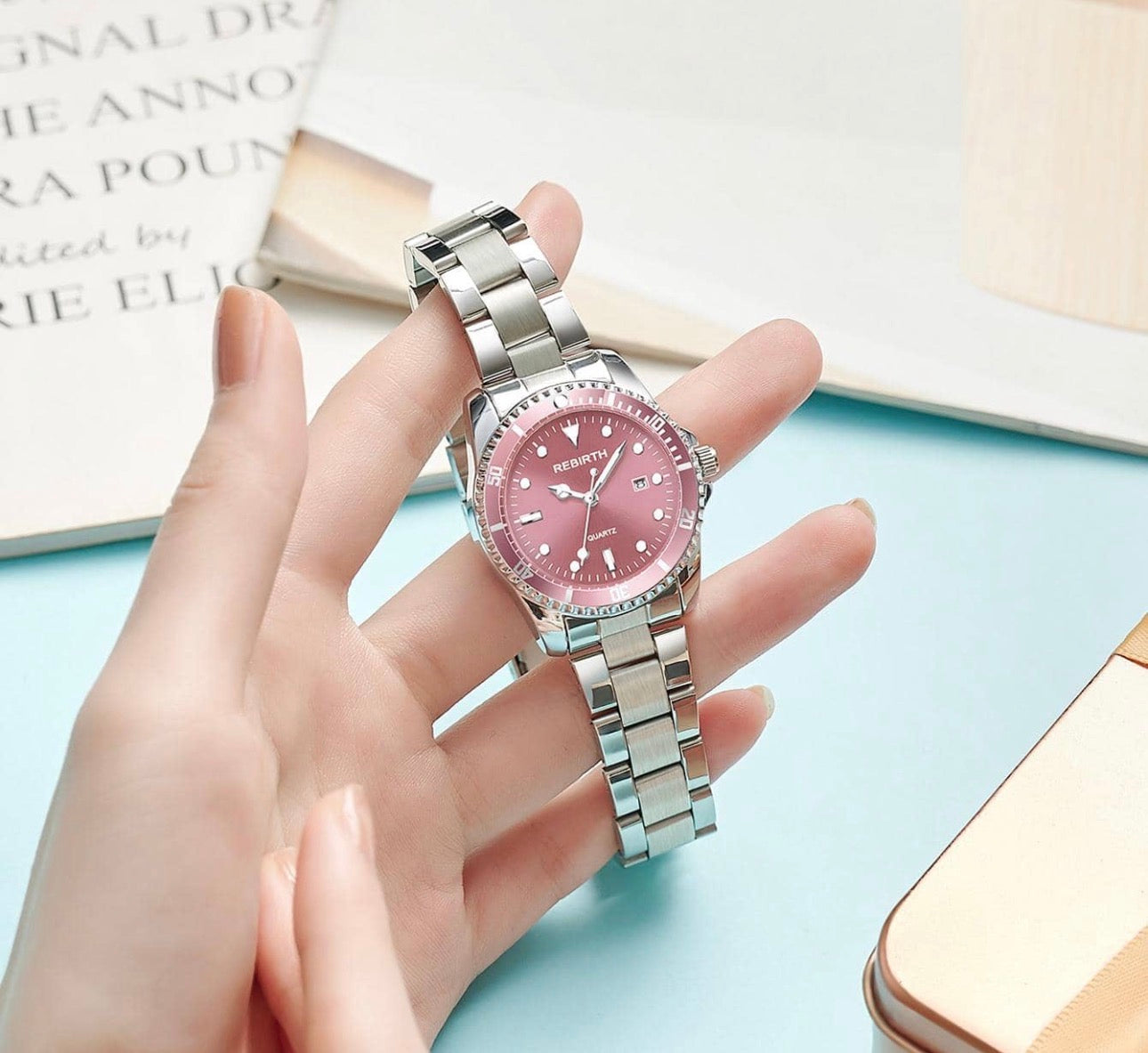 Ladies Pink & Silver Luxury Wrist Watch