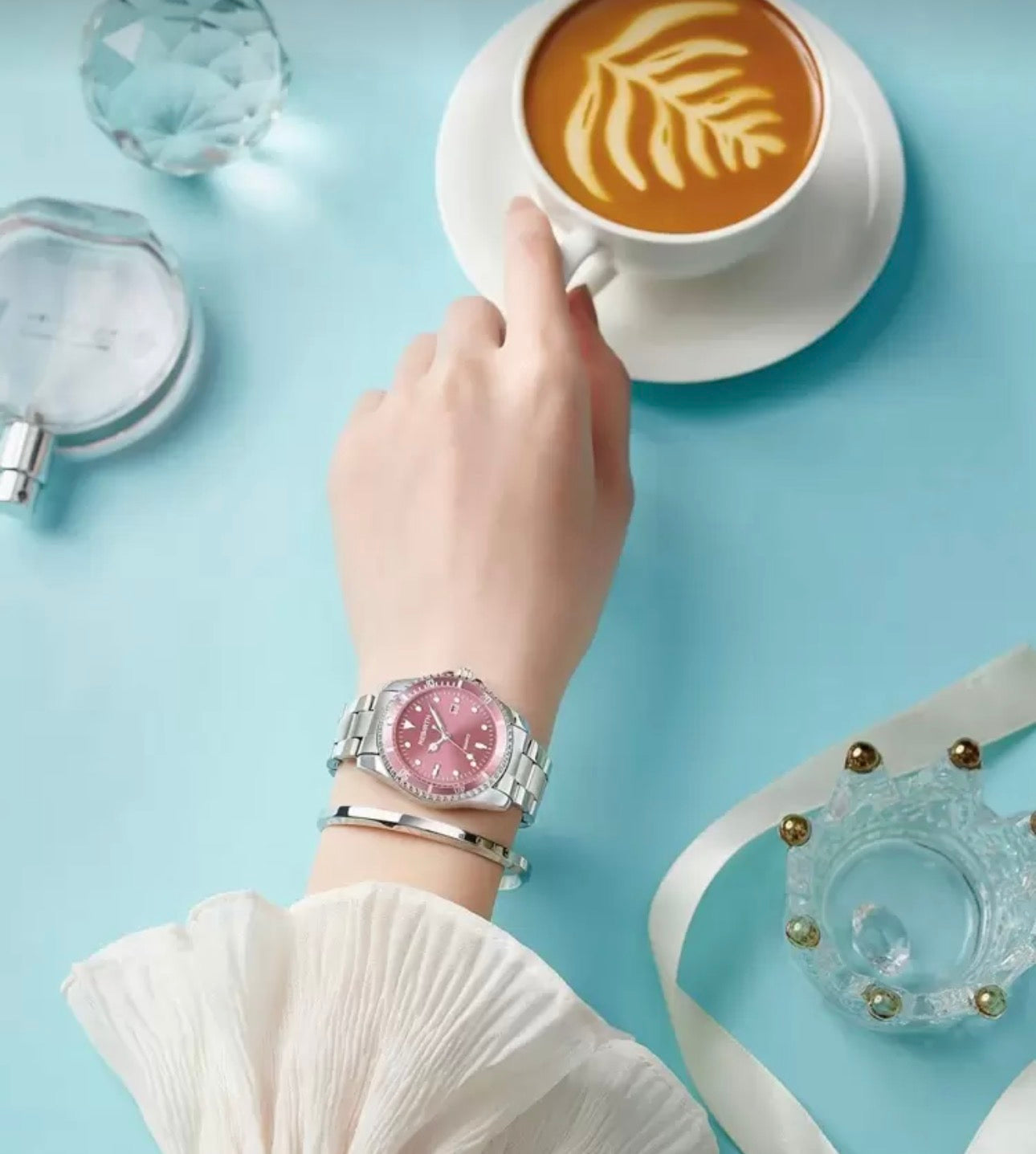 Ladies Pink & Silver Luxury Wrist Watch