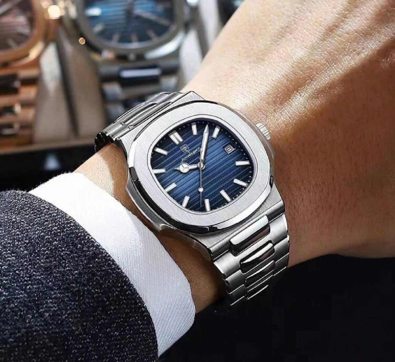 Men’s Blue & Silver Luxury Wrist Watch