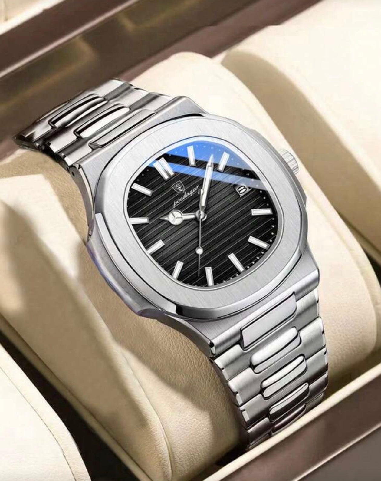 Men’s Black Dial Silver Stainless Steel Luxury Watch
