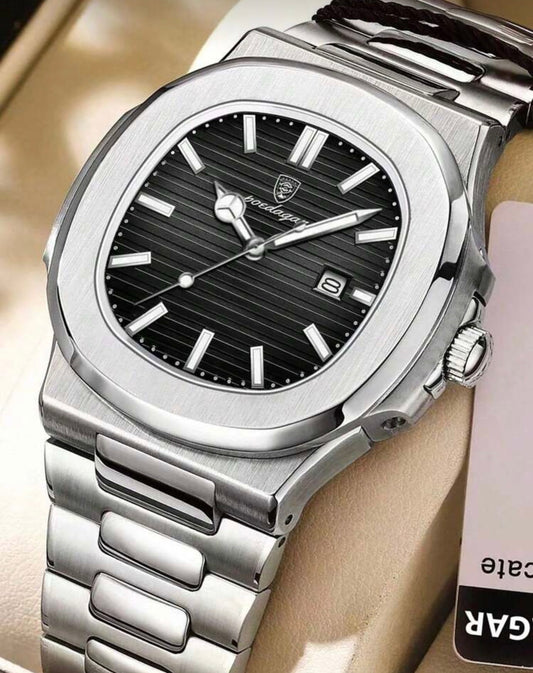 Men’s Black Dial Silver Stainless Steel Luxury Watch