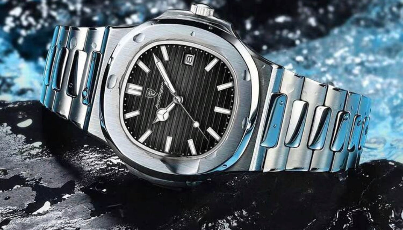 Men’s Black Dial Silver Stainless Steel Luxury Watch