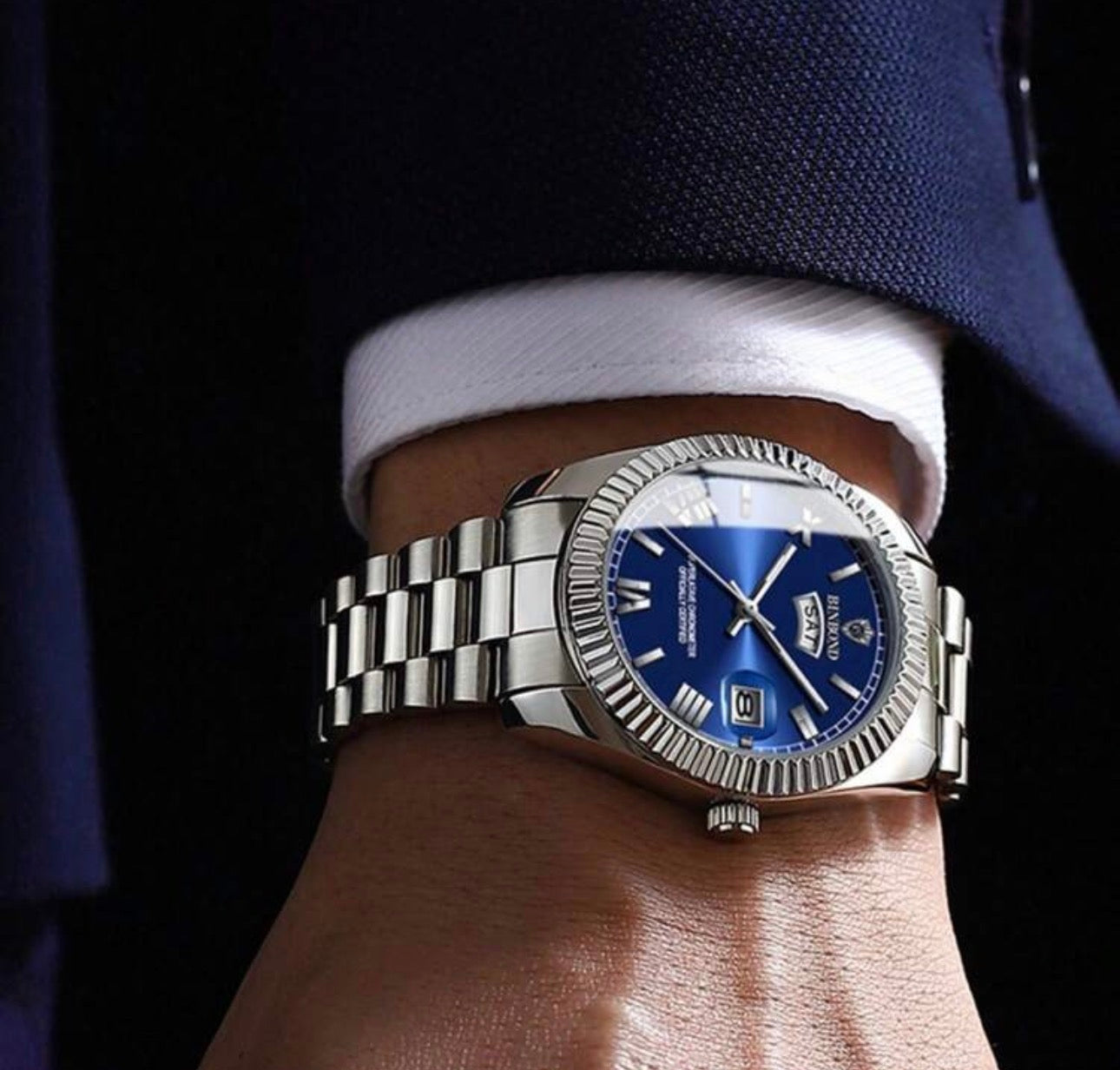 Men’s Luxury Pearlescent Blue & Silver Wrist Watch