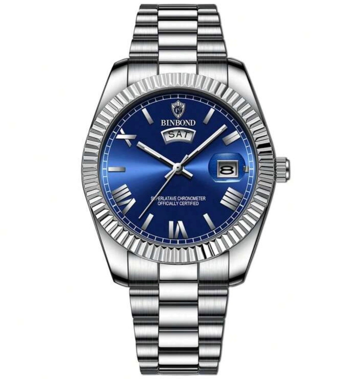 Men’s Luxury Pearlescent Blue & Silver Wrist Watch