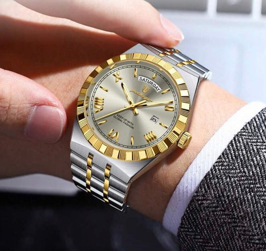 Luxury Men’s Gold & Silver Wrist Watch