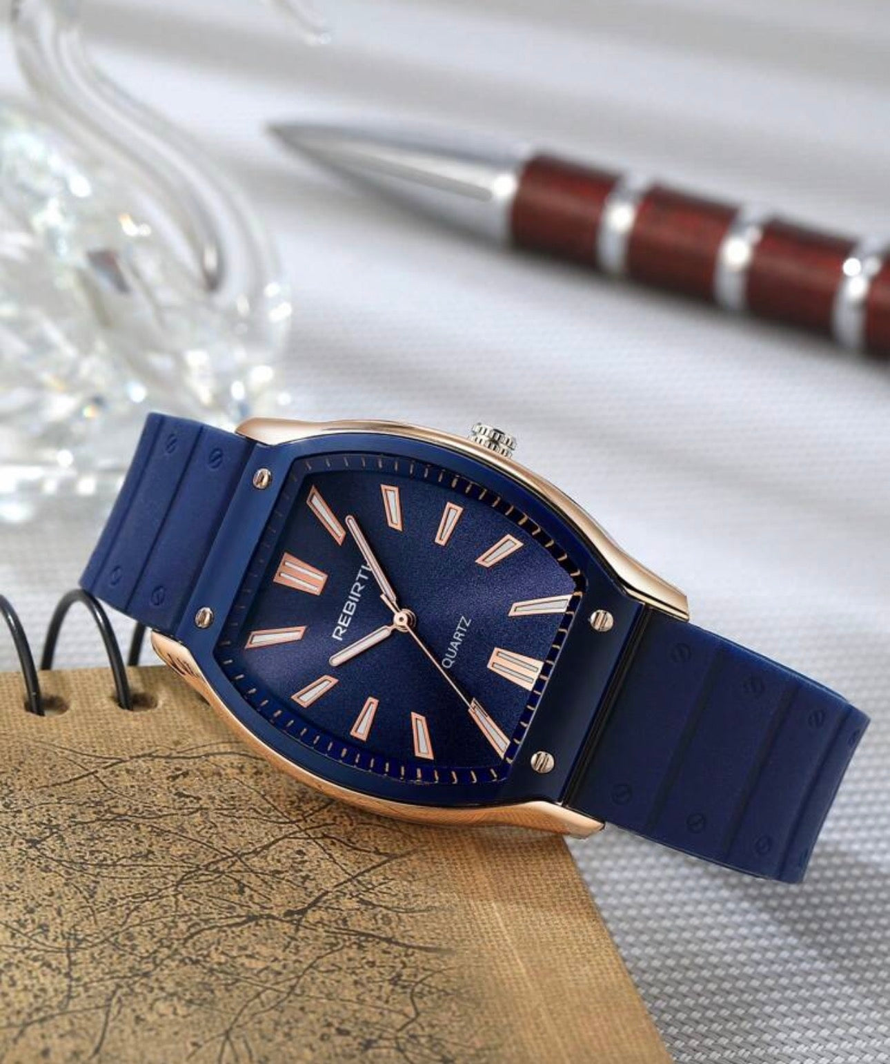 Brand New Ladies Navy Blue & Gold Luxury Wrist Watch