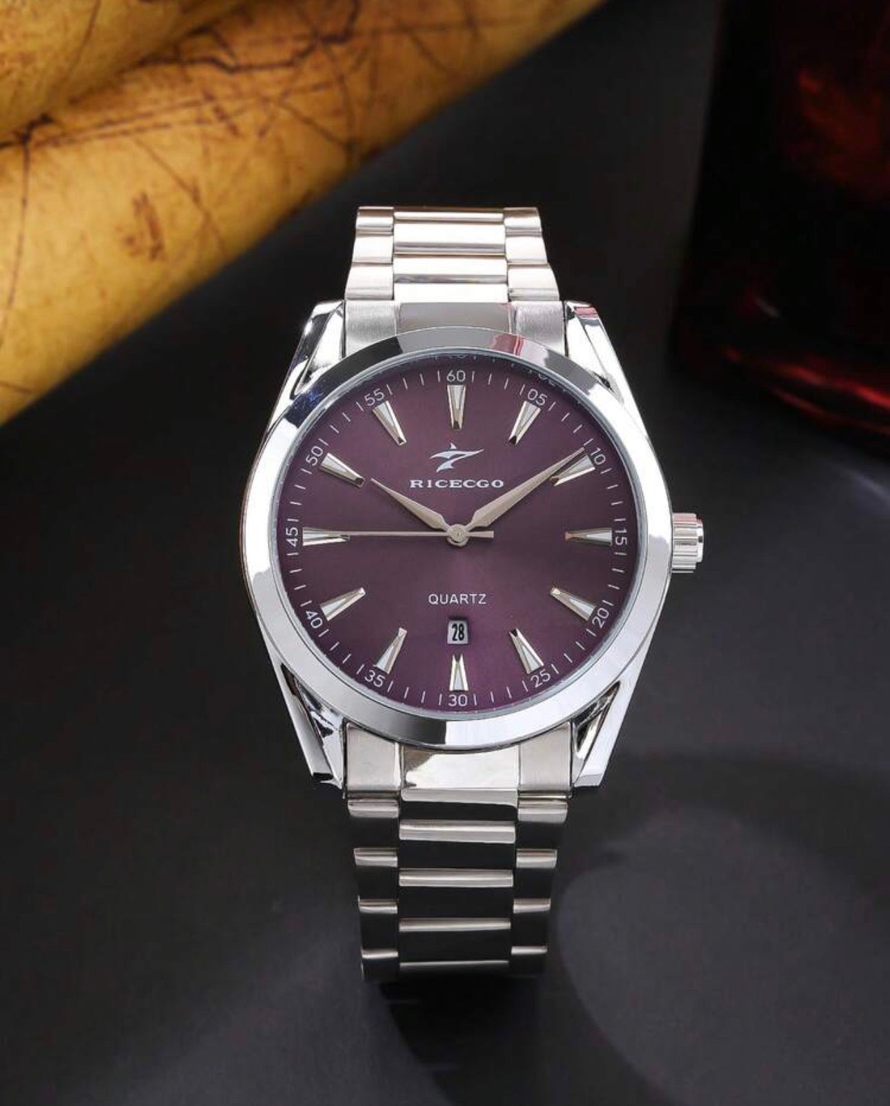 Men’s Red Wine & Silver Luxury Wrist Watch