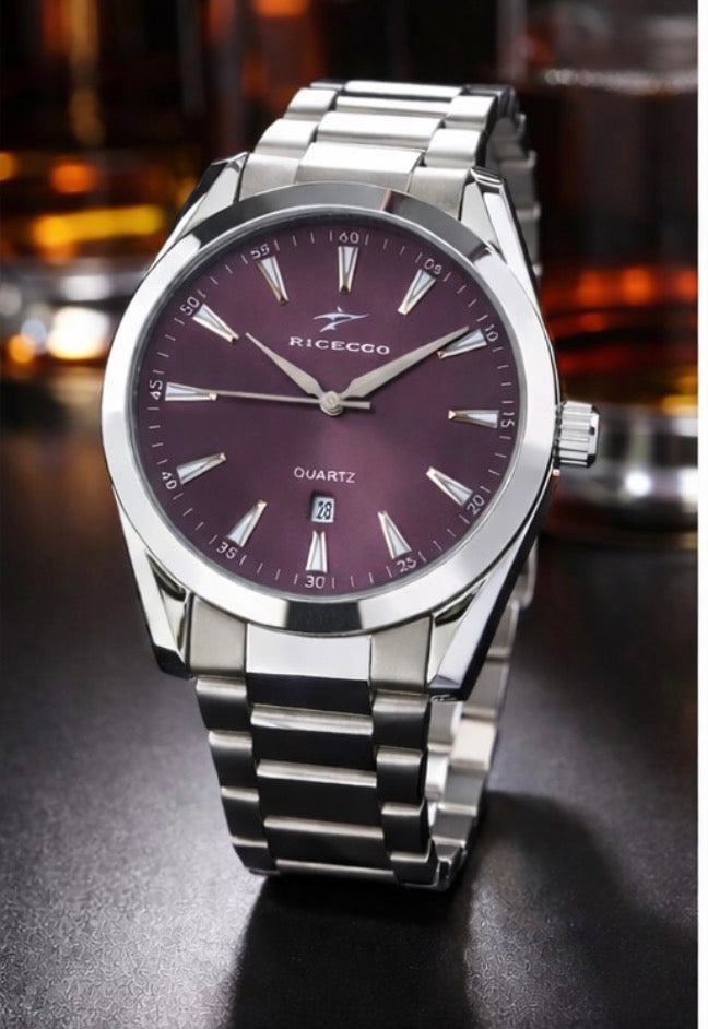 Men’s Red Wine & Silver Luxury Wrist Watch