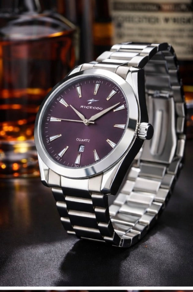 Men’s Red Wine & Silver Luxury Wrist Watch