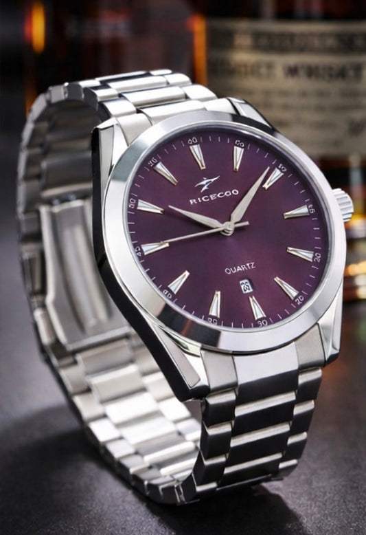Men’s Red Wine & Silver Luxury Wrist Watch