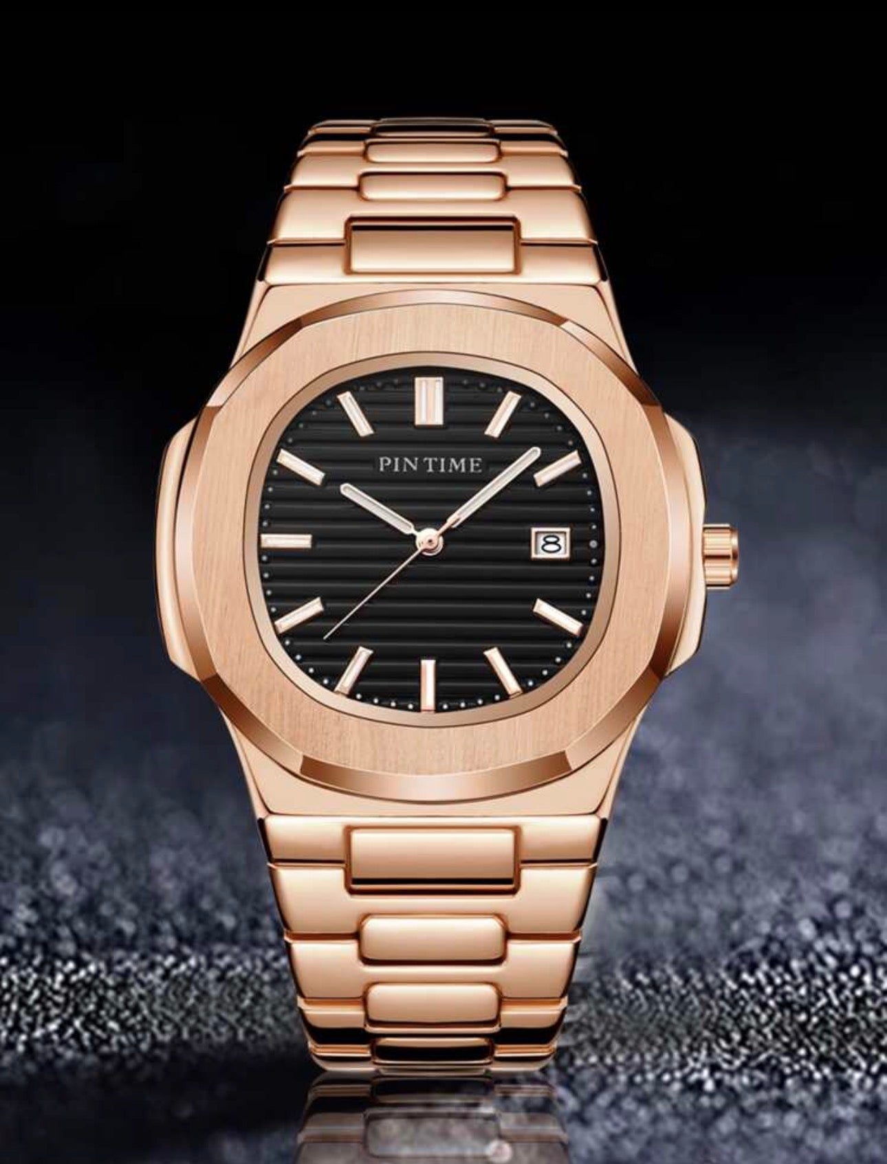 Men’s Black & Rose Gold Luxury Wrist Watch