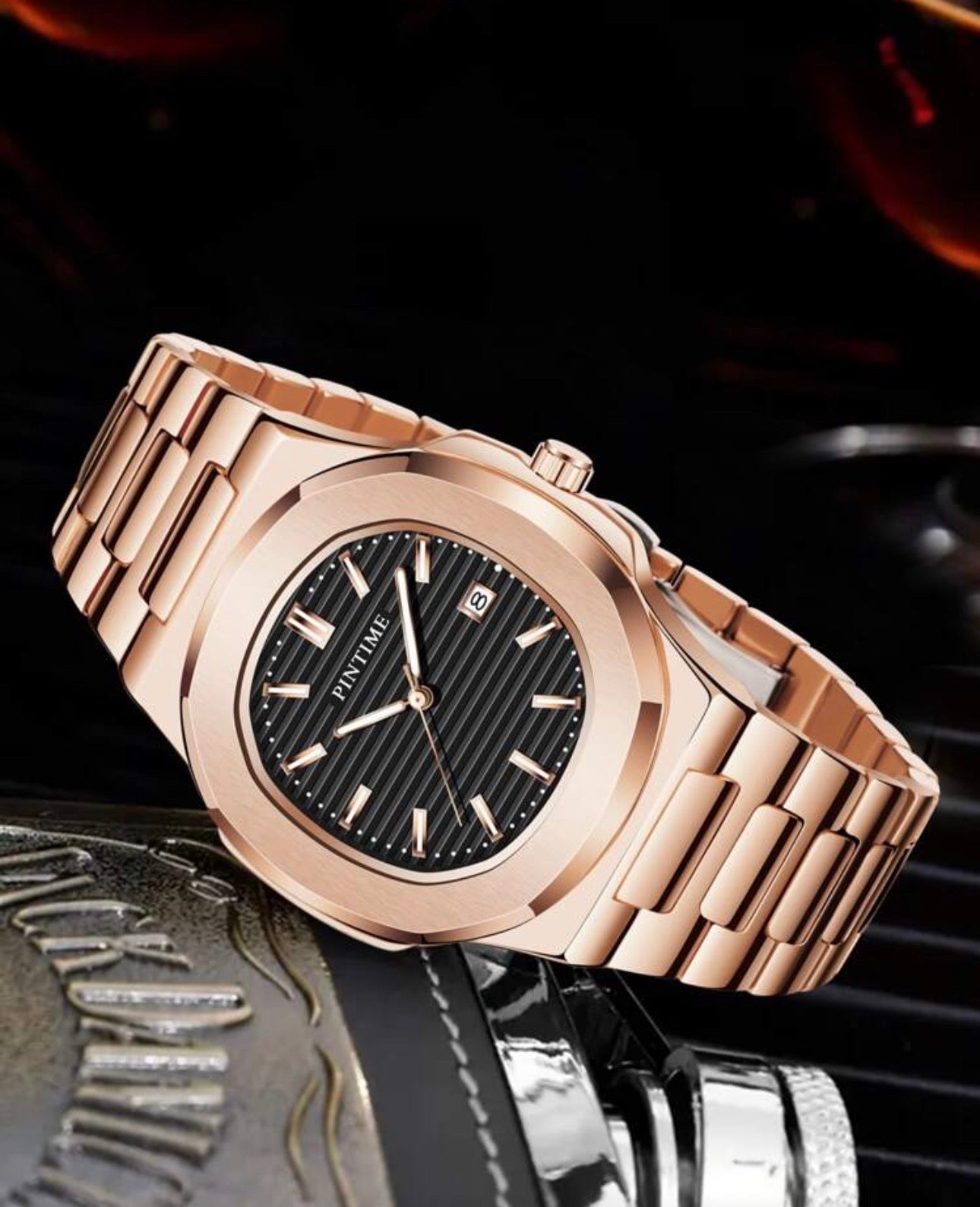 Men’s Black & Rose Gold Luxury Wrist Watch