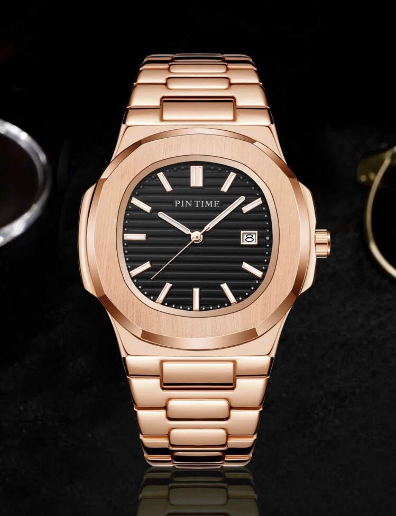 Men’s Black & Rose Gold Luxury Wrist Watch