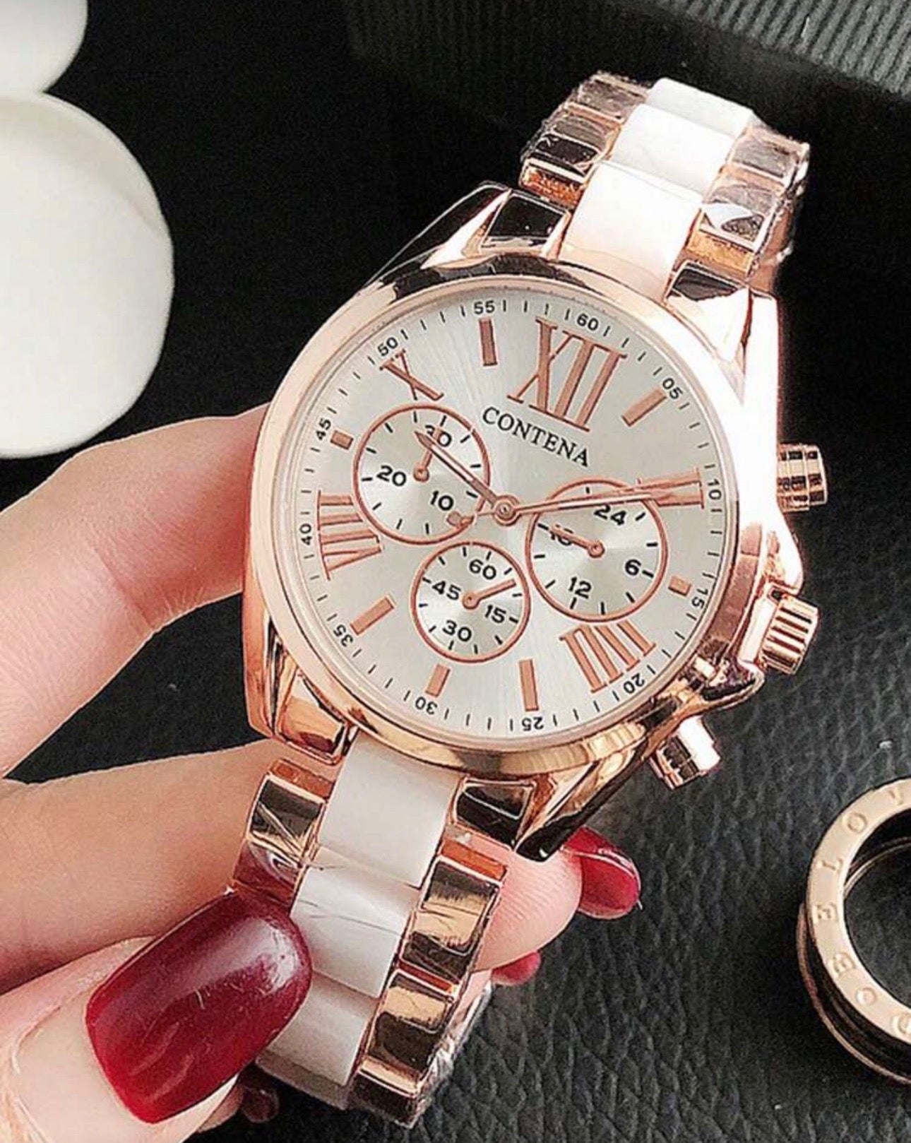 Ladies Rose Gold & White Bracelet Watch